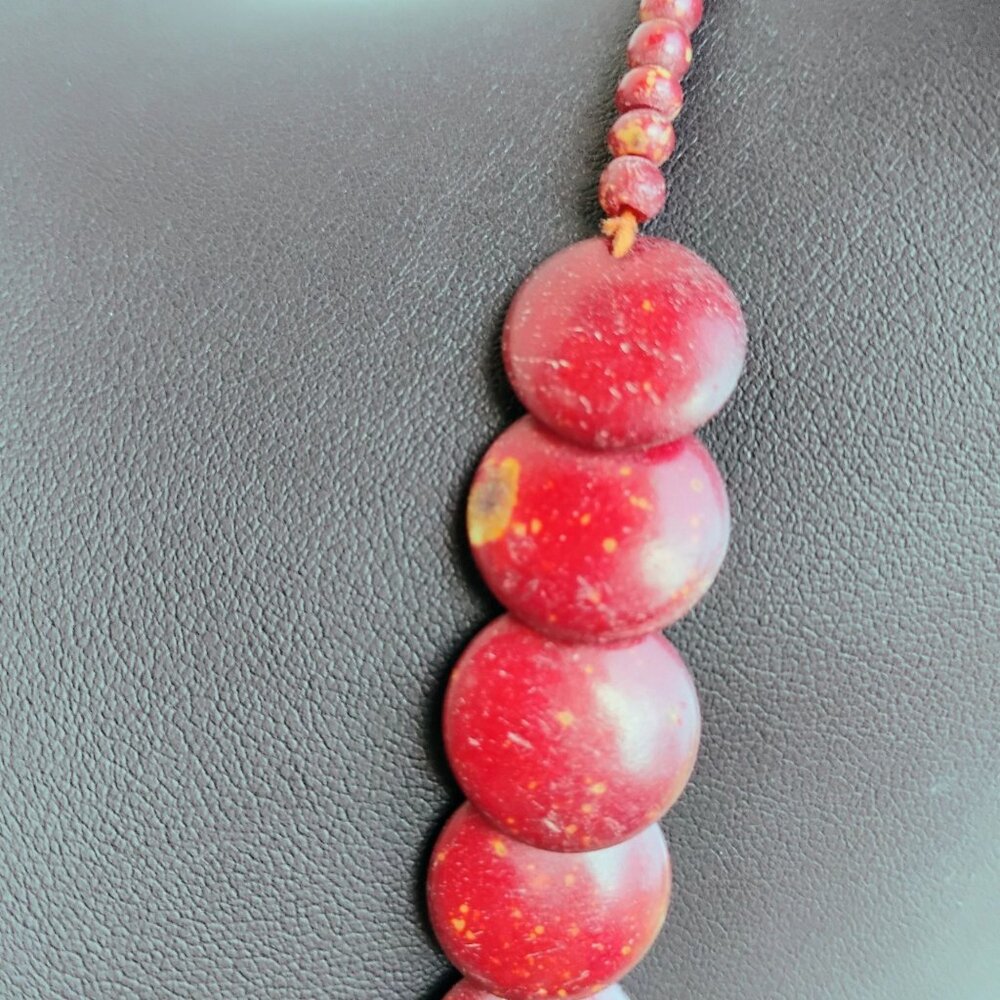 Vintage Artisan Glazed Graduated Red Disc Bead Necklace 19" Long Unique Boho - Picture 6 of 10